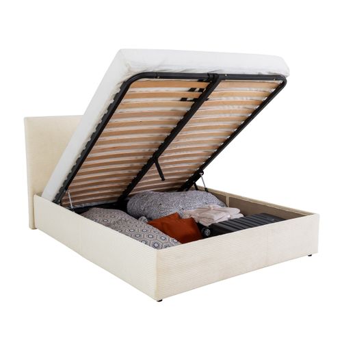 Lit coffre 140x190 cm JAPP 3 velours côtelé beige