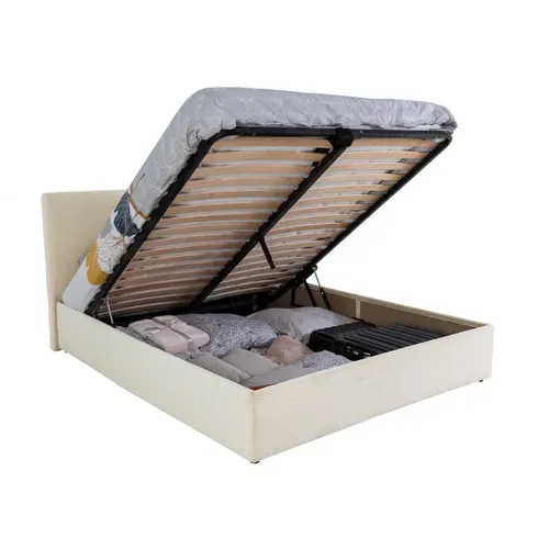 Lit coffre 160x200 cm JAPP 3 velours côtelé beige