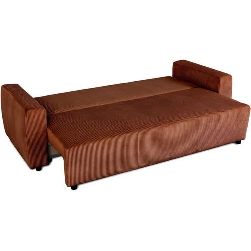 Canapé Convertible - 3 Places - Pharell - Tissu Velours Côtelé Terracotta - Coffre - 231 X 84 X 91cm