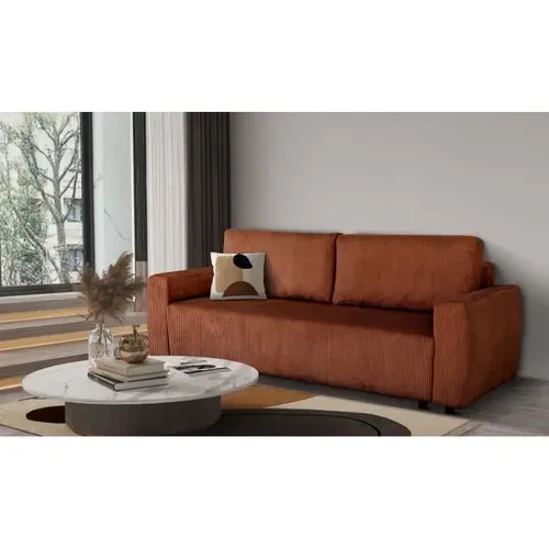 Canapé Convertible - 3 Places - Pharell - Tissu Velours Côtelé Terracotta - Coffre - 231 X 84 X 91cm