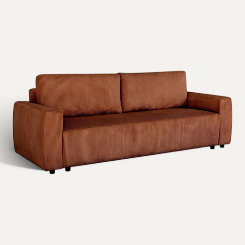 Canapé Convertible - 3 Places - Pharell - Tissu Velours Côtelé Terracotta - Coffre - 231 X 84 X 91cm