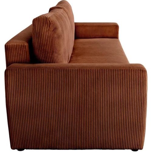 Canapé Convertible - 3 Places - Pharell - Tissu Velours Côtelé Terracotta - Coffre - 231 X 84 X 91cm