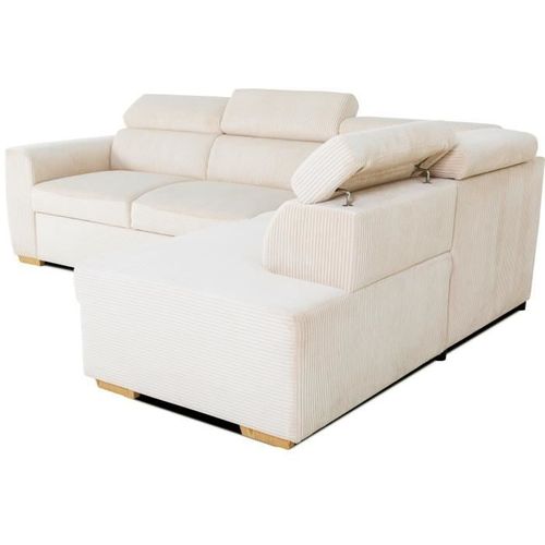 Canapé D'angle Convertible Réversible - 4/5 Places - Kelio - Velours Côtelé Beige - 245x184x77/87cm