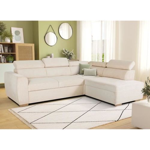 Canapé D'angle Convertible Réversible - 4/5 Places - Kelio - Velours Côtelé Beige - 245x184x77/87cm
