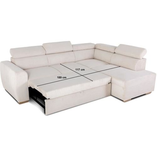 Canapé D'angle Convertible Réversible - 4/5 Places - Kelio - Velours Côtelé Beige - 245x184x77/87cm