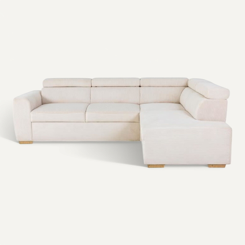Canapé D'angle Convertible Réversible - 4/5 Places - Kelio - Velours Côtelé Beige - 245x184x77/87cm