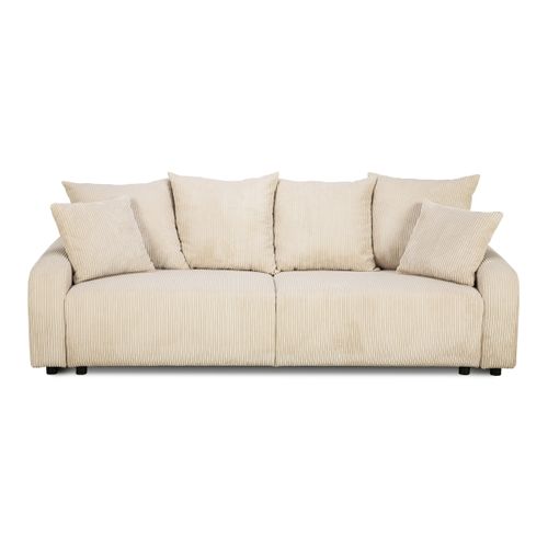 Canapé convertible 3 places et 1 coffre de rangement TARA velours côtelé beige
