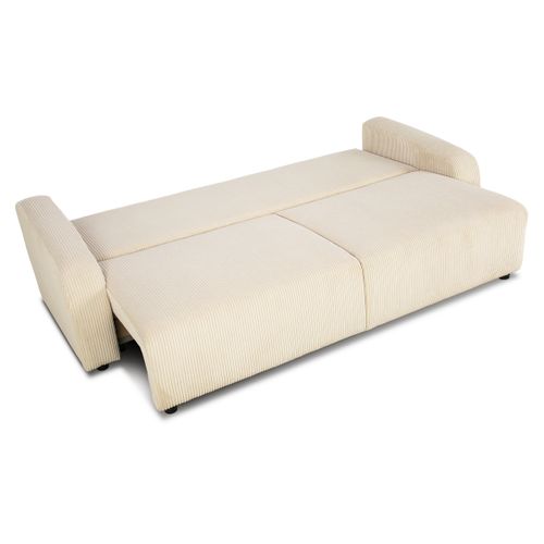 Canapé convertible 3 places et 1 coffre de rangement TARA velours côtelé beige