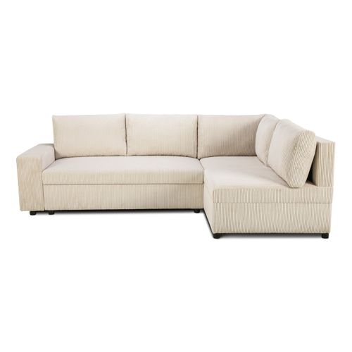 Canapé d'angle convertible méridienne réversible ALF velours côtelé beige vue de face