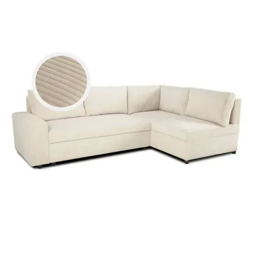 Canapé d'angle convertible méridienne réversible ALF velours côtelé beige vue 3/4