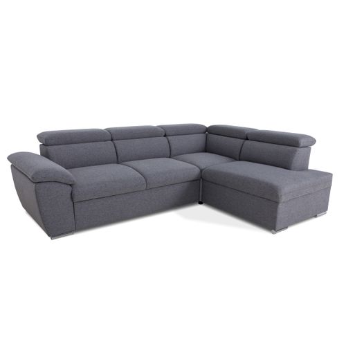 Canapé d'angle convertible méridienne réversible et 1 coffre MANHATAN tissu gris