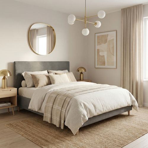 Lit 140x190 cm JAPP velours côtelé Anthracite