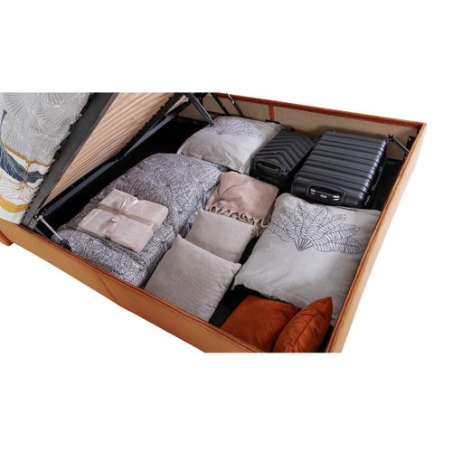 Lit coffre 140x190 cm JAPP 3 velours côtelé terracotta vue accessoires