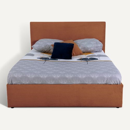 Lit coffre 140x190 cm JAPP 3 velours côtelé terracotta vue de face