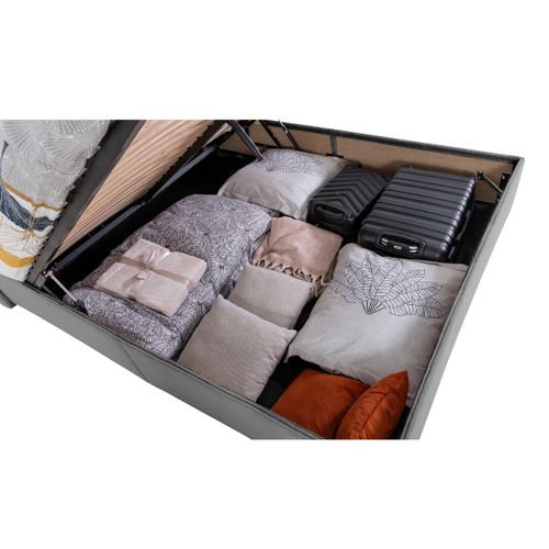 Lit coffre 160x200 cm JAPP 3 velours côtelé anthracite vue accessoires