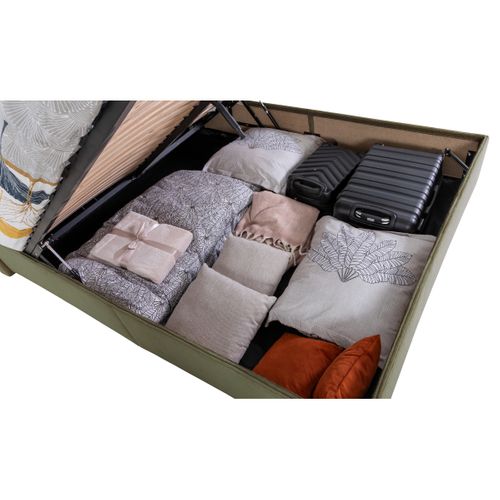Lit coffre 160x200 cm JAPP 3 velours côtelé Kaki vue accessoires