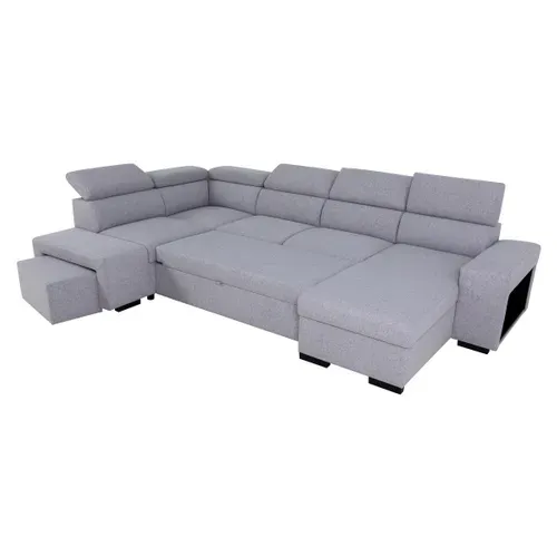 Canapé d'angle panoramique convertible réversible et 2 coffres MAYA tissu gris