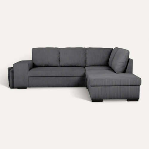 Canapé D'angle Convertible Réversible 4/5 Mitchell - Tissu Velours Côtelé Anthracite - Coffre, Poufs