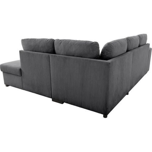 Canapé D'angle Convertible Réversible 4/5 Mitchell - Tissu Velours Côtelé Anthracite - Coffre, Poufs