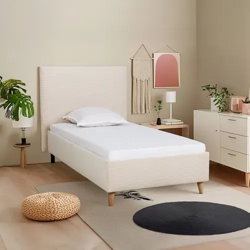 Lit 90x190 cm JAPP 3 velours côtelé beige