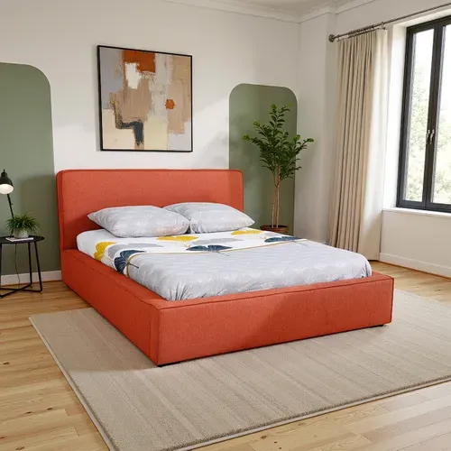 Lit coffre 160x200 cm VICTORIA tissu style terracotta vue d'ambiance 1