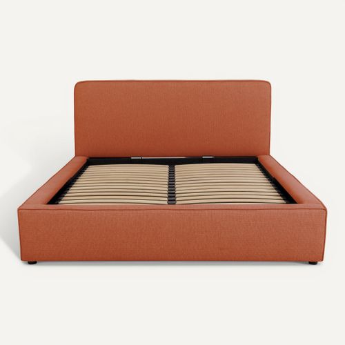 Lit coffre 160x200 cm VICTORIA tissu style terracotta vue de face