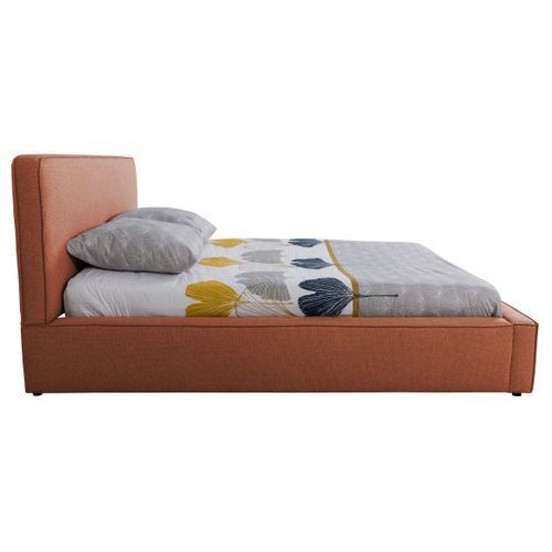 Lit coffre 160x200 cm VICTORIA tissu style terracotta vue de profil