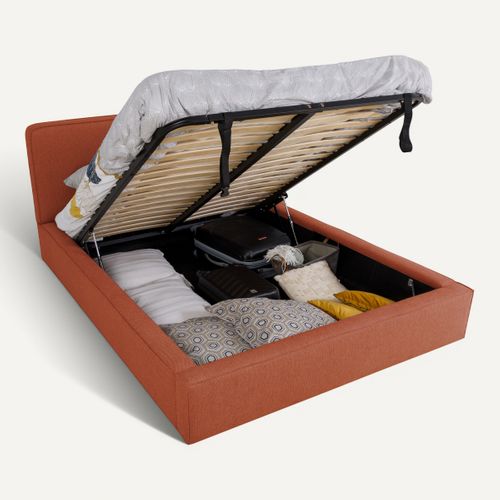 Lit coffre 160x200 cm VICTORIA tissu style terracotta