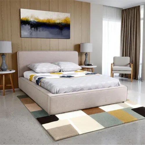 Lit coffre 160x200 cm VICTORIA tissu style beige vue d'ambiance 1