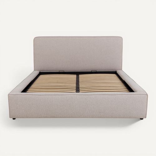 Lit coffre 160x200 cm VICTORIA tissu style beige vue de face