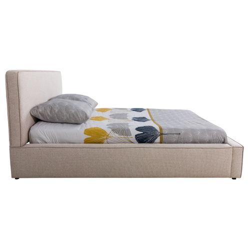 Lit coffre 160x200 cm VICTORIA tissu style beige vue de profil