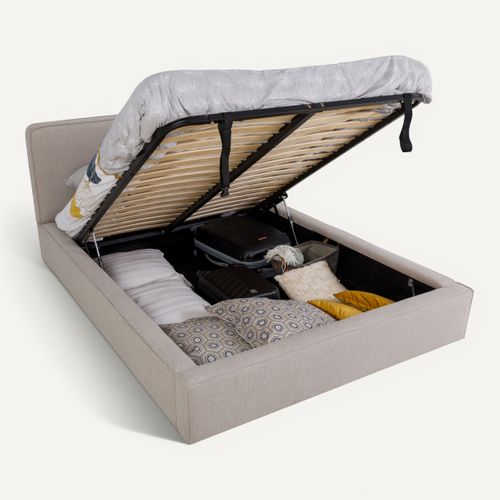 Lit coffre 160x200 cm VICTORIA tissu style beige