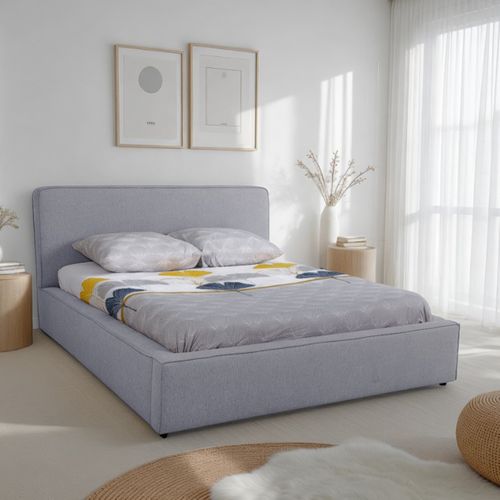 Lit coffre 160x200 cm VICTORIA tissu style gris souris vue d'ambiance 1