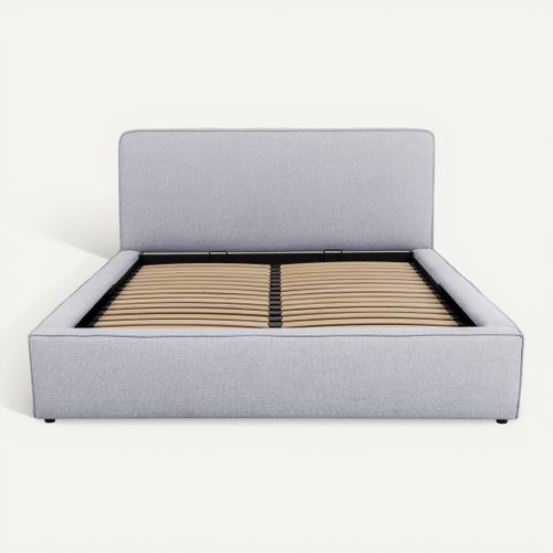Lit coffre 160x200 cm VICTORIA tissu style gris souris vue de face