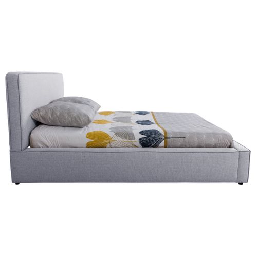 Lit coffre 160x200 cm VICTORIA tissu style gris souris vue de profil