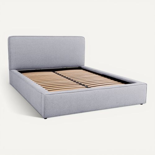 Lit coffre 160x200 cm VICTORIA tissu style gris souris vue 3/4