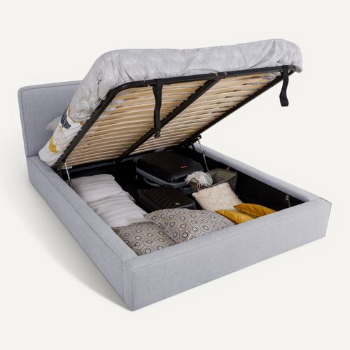 Lit coffre 160x200 cm VICTORIA tissu style gris souris