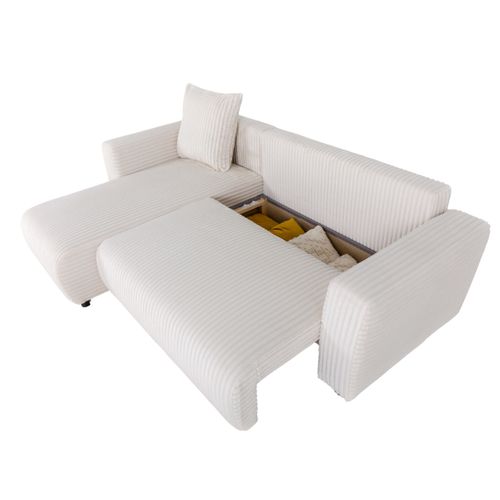 Canapé d'angle convertible méridienne réversible WILL tissu gros côtelé écru