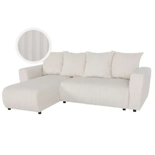 Canapé d'angle convertible méridienne réversible WILL tissu gros côtelé écru
