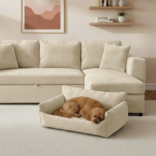 Canapé pour chien HAPPY velours côtelé beige vue d'ambiance 1