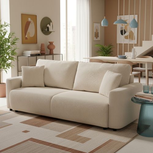 Canapé 3 places convertible MAEVA velours côtelé perle