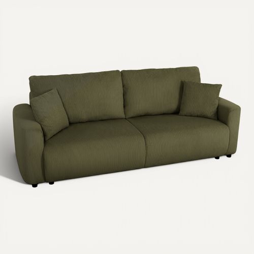 Canapé 3 places convertible MAEVA velours côtelé kaki vue 3/4