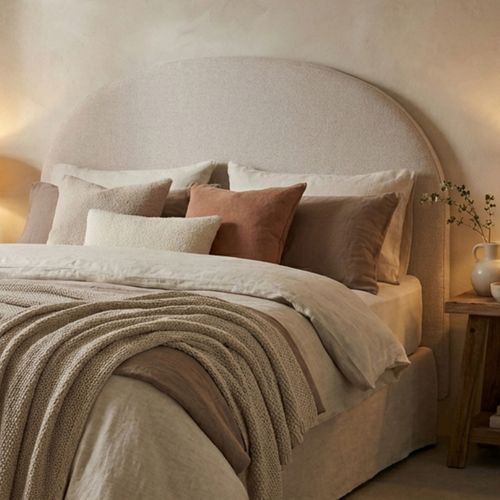 Tête de lit 140/160 cm ROMA tissu beige vue d'ambiance 1