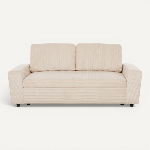 Canapé 2,5 places HAPPY tissu velours beige vue de face