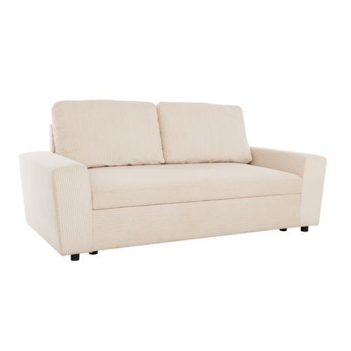 Canapé 2,5 places HAPPY tissu velours beige vue de profil