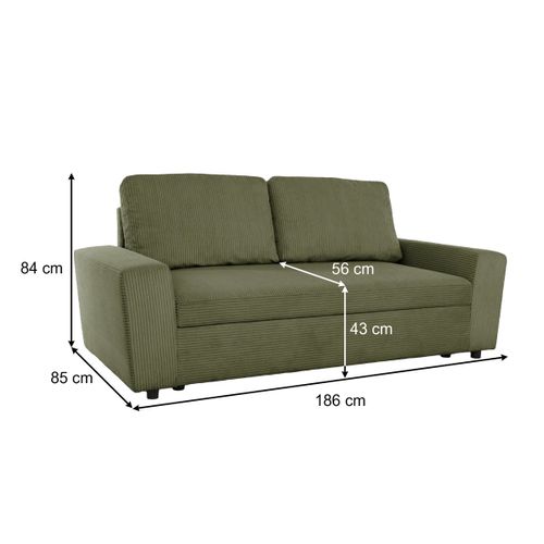 Canapé 2,5 places HAPPY tissu velours kaki