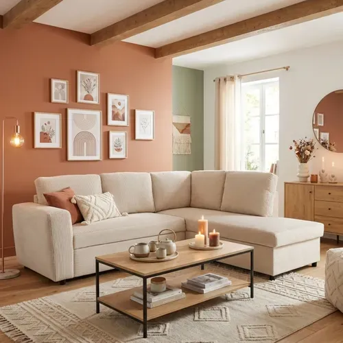 Canapé d'angle HAPPY convertible droit beige