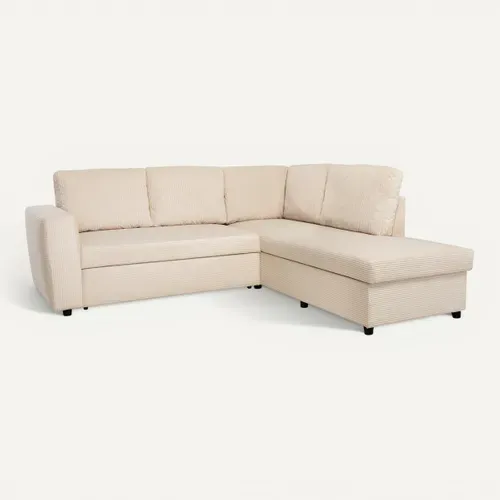 Canapé d'angle HAPPY convertible droit beige vue 3/4