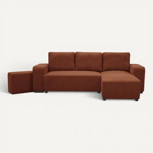 Canapé d'angle convertible méridienne réversible BOOSTER velours côtelé terra cotta vue de face