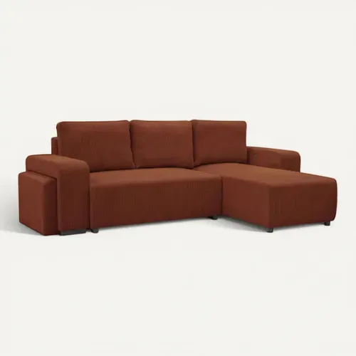 Canapé d'angle convertible méridienne réversible BOOSTER velours côtelé terra cotta vue 3/4